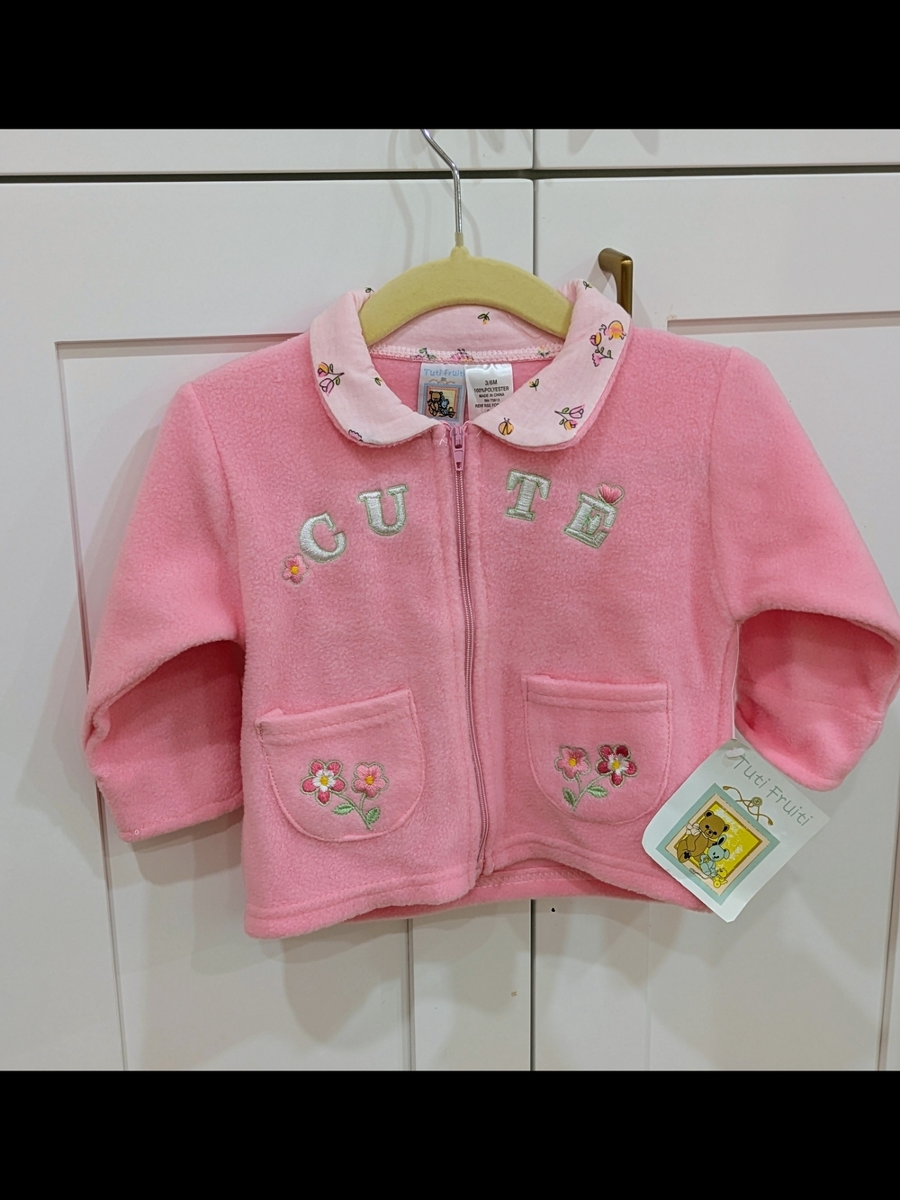 Cute Embroidered Pink Baby Zip Sweater with Floral Details